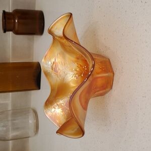 Carnival Marigold Iridescent Ruffled Glass Hat Vase